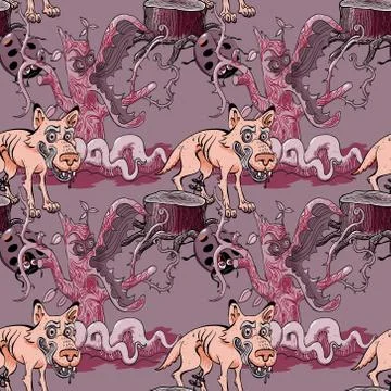 Wolf and dangerous forest seamless pattern Stockillustratie