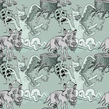 Wolf and dangerous forest seamless pattern イラスト素材