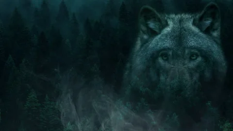 Wolf and forest, double exposure composite. Concept of wildlife, nature, woods Video stock 136575591