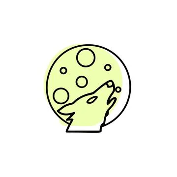 Wolf and the moon with color shadow vector icon in halloween set Stock Illustration