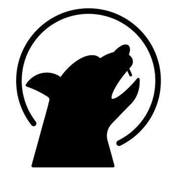 Wolf and the moon solid icon. Wild animal vector illustration isolated on white Stock Illustration