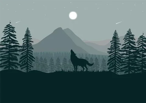 Wolf and mountains vector Illustrazione stock