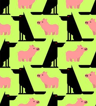 Wolf and pig pattern seamless. vector illustration Illustrazione stock