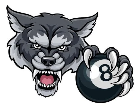 Wolf Angry Pool 8 Ball Billiards Mascot Cartoon Stock Illustration