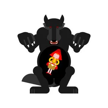 Wolf ate little red riding hood. Little red riding hood inside the belly of a Stock Illustration