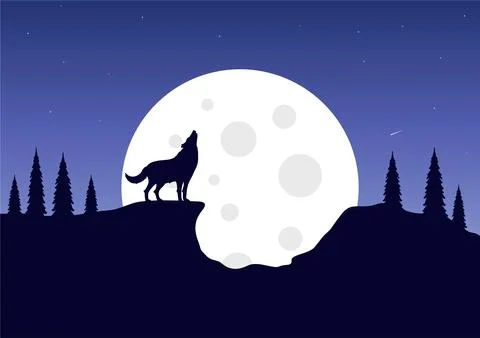A wolf in the background of the full moon vector Illustrazione stock
