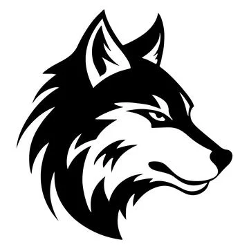 Wolf Black and White Head Minimalist Vector Tattoo Design Element. Wild Animal Stock Illustration
