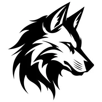 Wolf Black and White Head Minimalist Vector Tattoo Design Element. Wild Animal Stock Illustration
