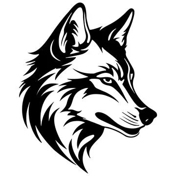 Wolf Black and White Head Minimalist Vector Tattoo Design Element. Wild Animal Stock Illustration