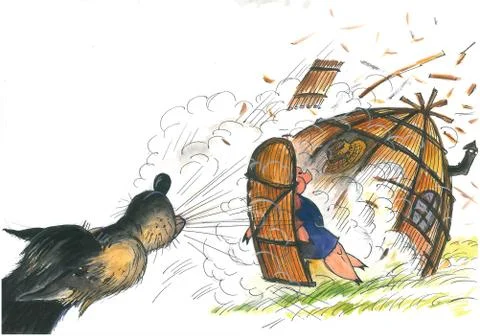 The wolf blows on the house. Stock Illustration