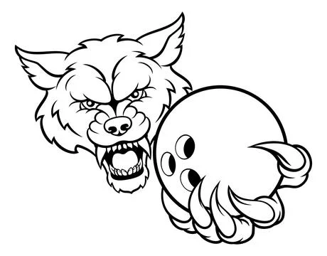 Wolf Bowling Mascot Breaking Background Stock Illustration