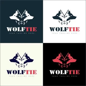 Wolf bowtie executive professional logo set silhouette templates design Stock Illustration