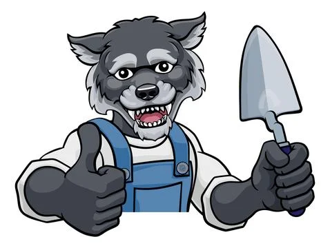 Wolf Bricklayer Builder Holding Trowel Tool Stock Illustration