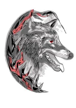 Wolf in the bushes Stock Illustration