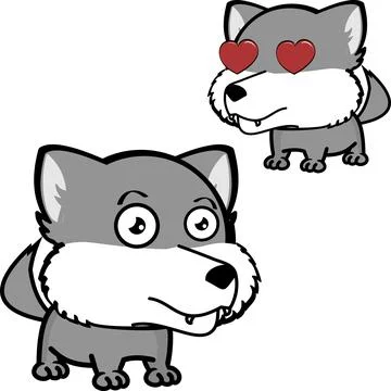 Wolf cartoon kawaii expression pack collection5 Stock Illustration