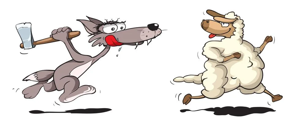 Wolf chasing sheep Stock Illustration