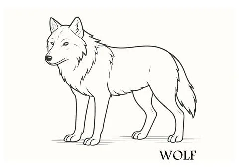 Wolf Coloring Page – Printable Forest Animal Line Art for Kids and Adults Illustrazione stock