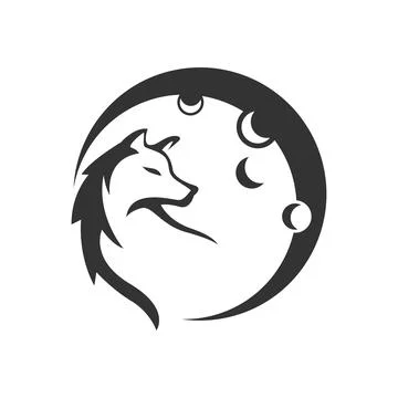 Wolf Crescent Moon Logo Stock Illustration