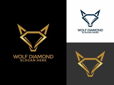 Wolf Diamond Head logo design. Luxury Modern Wolf Diamond logo vector on go.. Stock Illustration