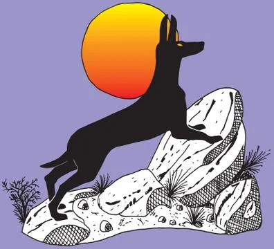 Wolf drawn in ancient Egypt style over stones Stock Illustration