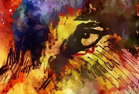 Wolf eye, mighty cosmical wolf in cosmic space. Graphic effect. Ilustración de archivo