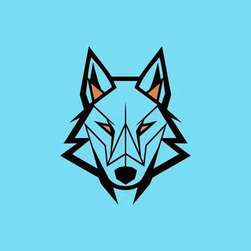 Wolf face logo vector isolate on blue pastel background Stock Illustration
