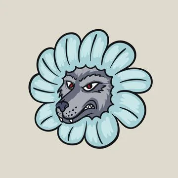 Wolf face mask with flower around Stock Illustration