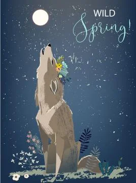 Wolf with flowers Stock Illustration