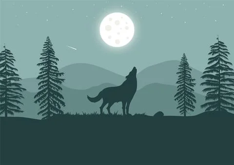 Wolf in the forest at night vector Stock Illustration