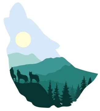 Wolf forest sillhouette Stock Illustration