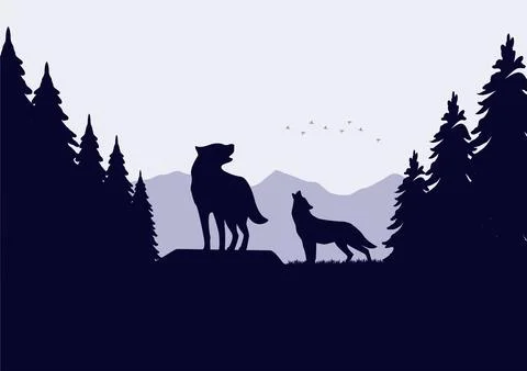 A wolf in the forest vector Illustrazione stock