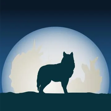 Wolf in front of the moon. Stock Illustration