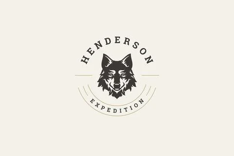 Wolf furry muzzle minimal logo design template for expedition hunting zoo bra Stock Illustration