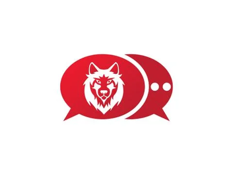 Wolf head and face looking in front in a chat icon for logo vector design Stock Illustration