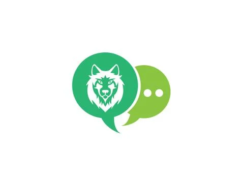Wolf head and face looking in front in a chat icon for logo vector design Stock Illustration