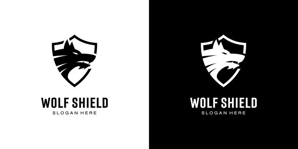 Wolf head and shield logo vector design Stock Illustration