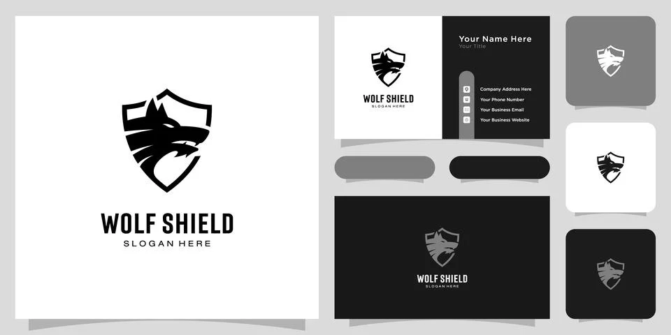 Wolf head and shield logo vector design Stock Illustration