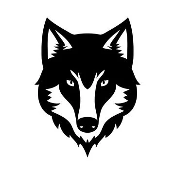 Wolf head black and white vector icon. Stock Illustration