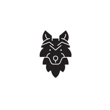 Wolf head black vector concept icon. Wolf head flat illustration, sign Stock Illustration