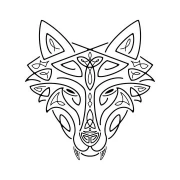 Wolf head Celtic style, T-shirt typography design, wild animal graphic print. Stock Illustration