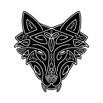 Wolf head Celtic style, T-shirt typography design, wild animal graphic print. Stock Illustration