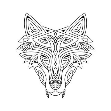 Wolf head Celtic style, T-shirt typography design, wild animal graphic print. Stock Illustration