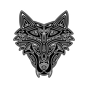 Wolf head Celtic style, T-shirt typography design, wild animal graphic print. Stock Illustration