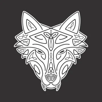 Wolf head Celtic style, T-shirt typography design, wild animal graphic print. Stock Illustration