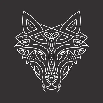 Wolf head Celtic style, T-shirt typography design, wild animal graphic print. Stock Illustration