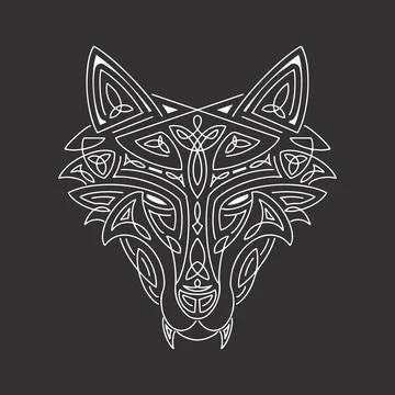 Wolf head Celtic style, T-shirt typography design, wild animal graphic print. Stock Illustration