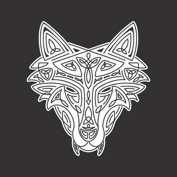 Wolf head Celtic style, T-shirt typography design, wild animal graphic print. Stock Illustration