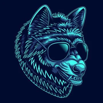 Wolf head cyberpunk vector illustration Stock Illustration