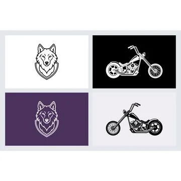 Wolf head emblem and chopper motorcycle icons Stock Illustration