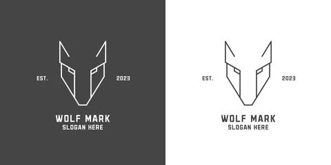 Wolf head face linear line logo design illustration. Stock Illustration